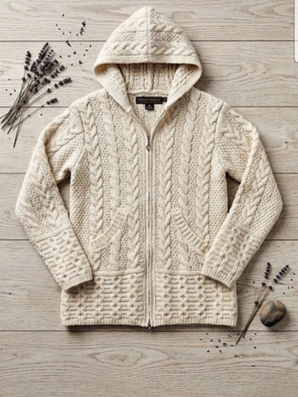 Cream Cable Knit Hooded Sweater